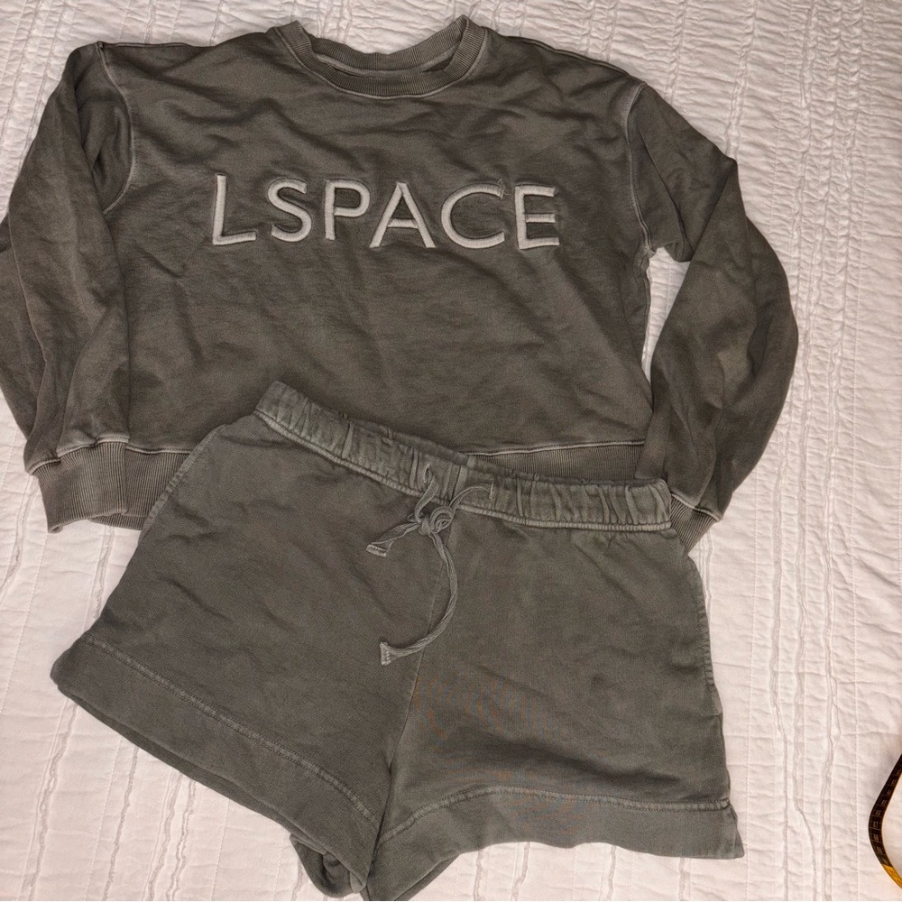 L*SPACE sweatshirt and shorts soft sage green short & sweatshirt set medium